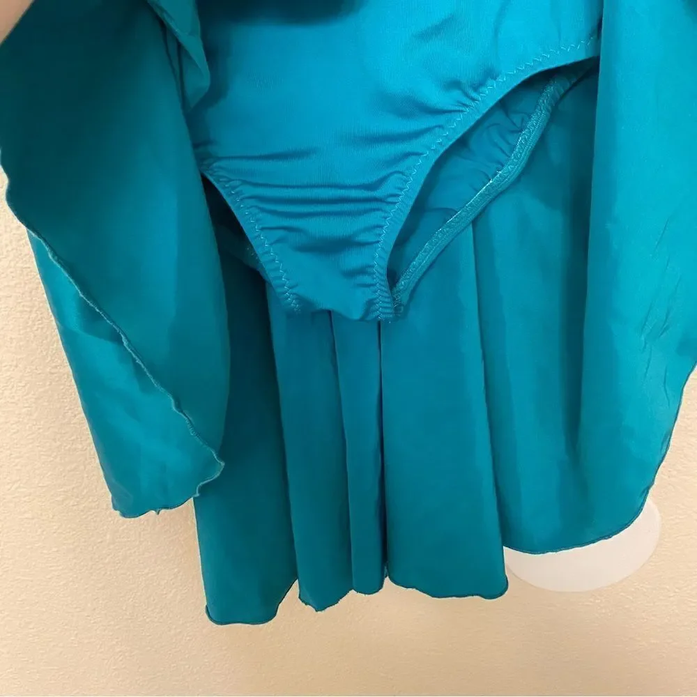 Custom Solo Dance Costume Teal Blue Lyrical Competition nude illusion SA adult